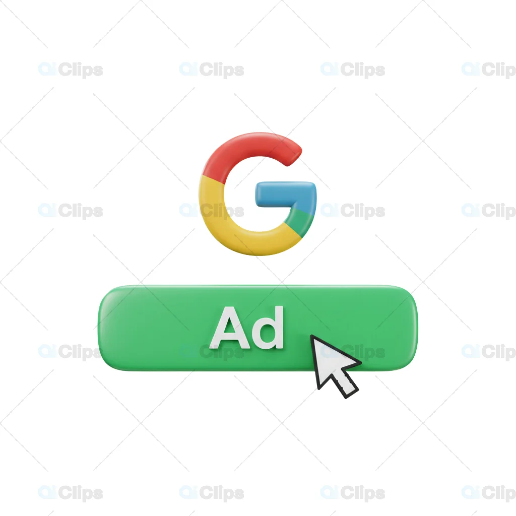 3D Google Ads Button with Cursor and Logo