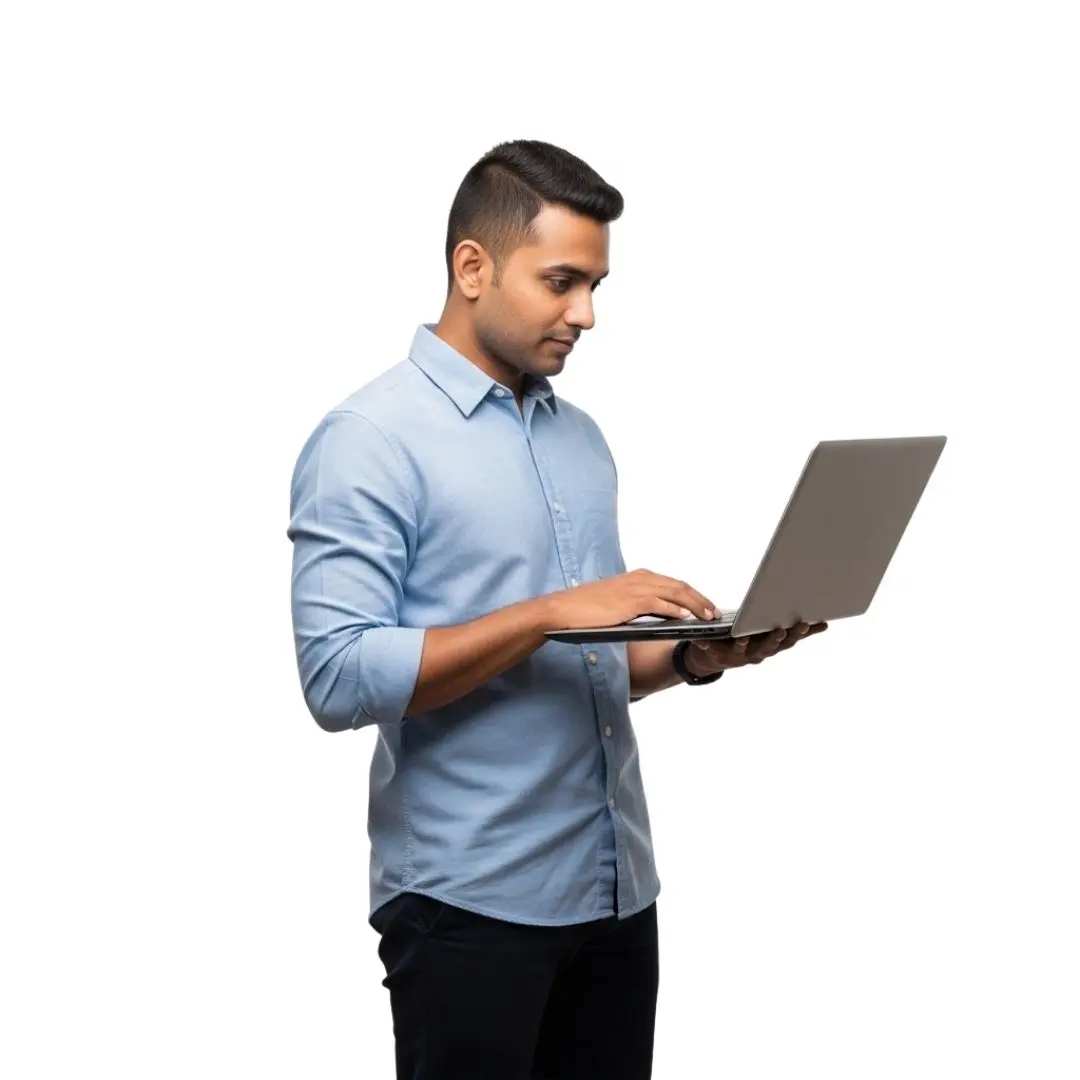 Young Professional Indian Man Working on Laptop PNG