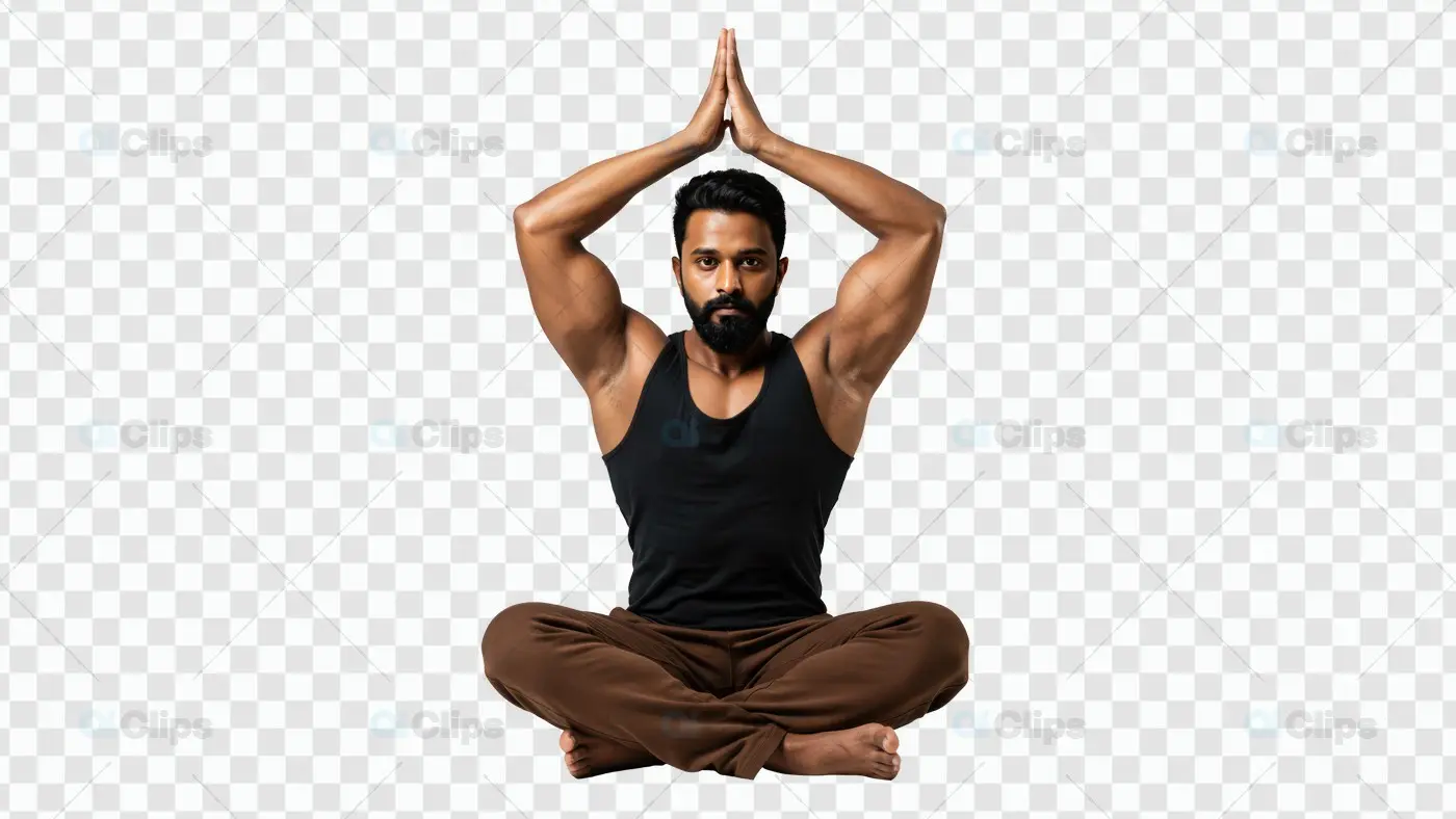 Athletic Man in Meditation Yoga Pose on Transparent Background