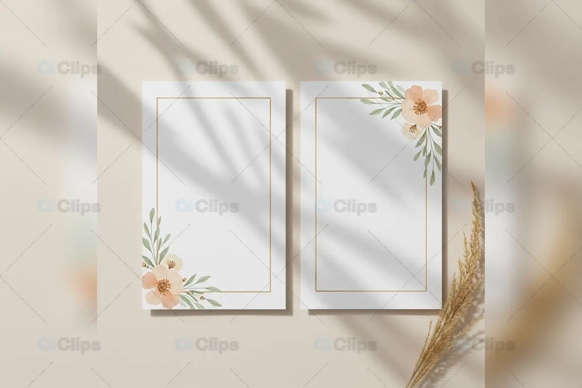 Elegant Floral Frame Cards with Palm Shadow Overlay