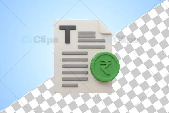3D Indian Rupee Document Icon with Text Lines