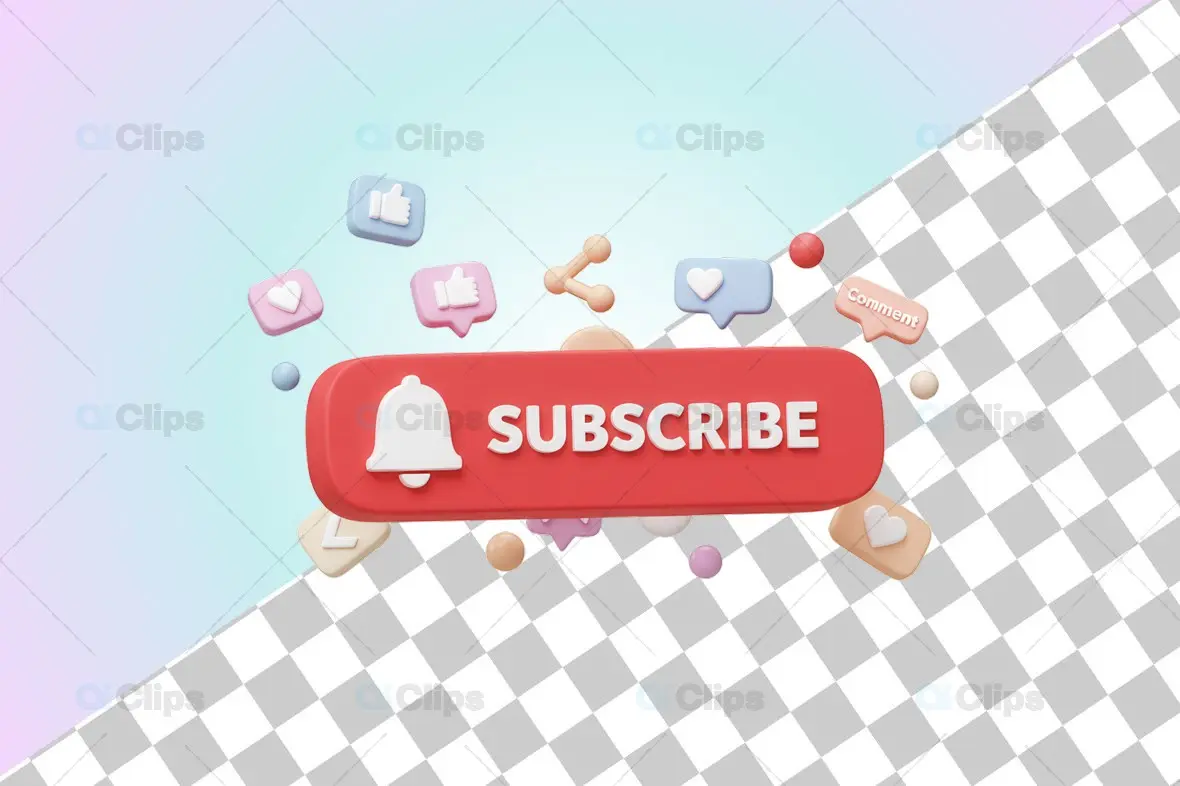 3D Subscribe Button with Social Media Reaction Icons