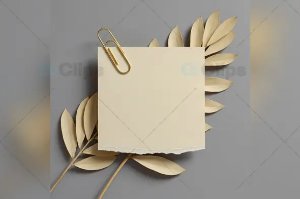 Minimal Beige Note with Golden Leaves and Paperclip