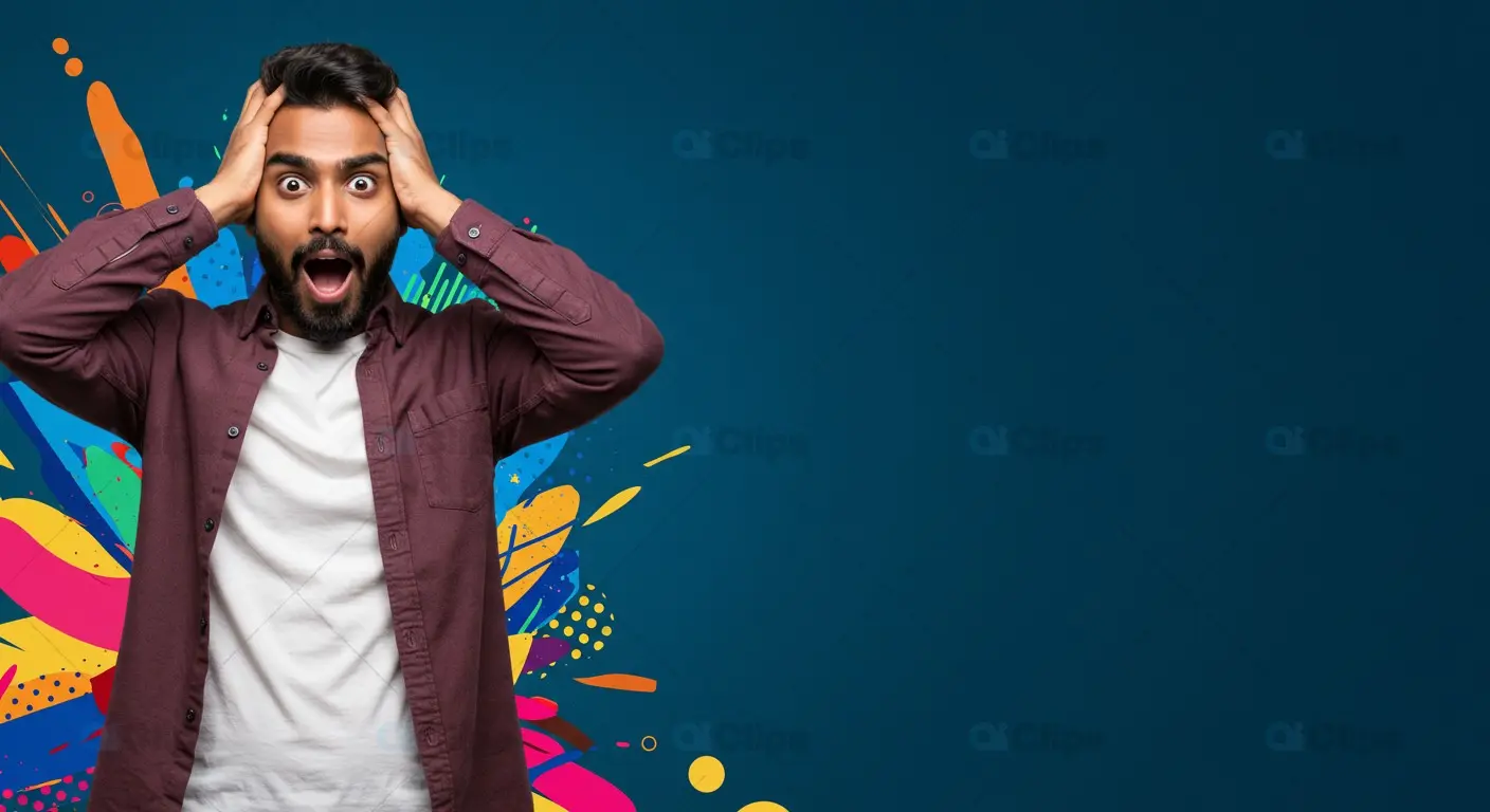 Surprised Man with Colorful Abstract Background