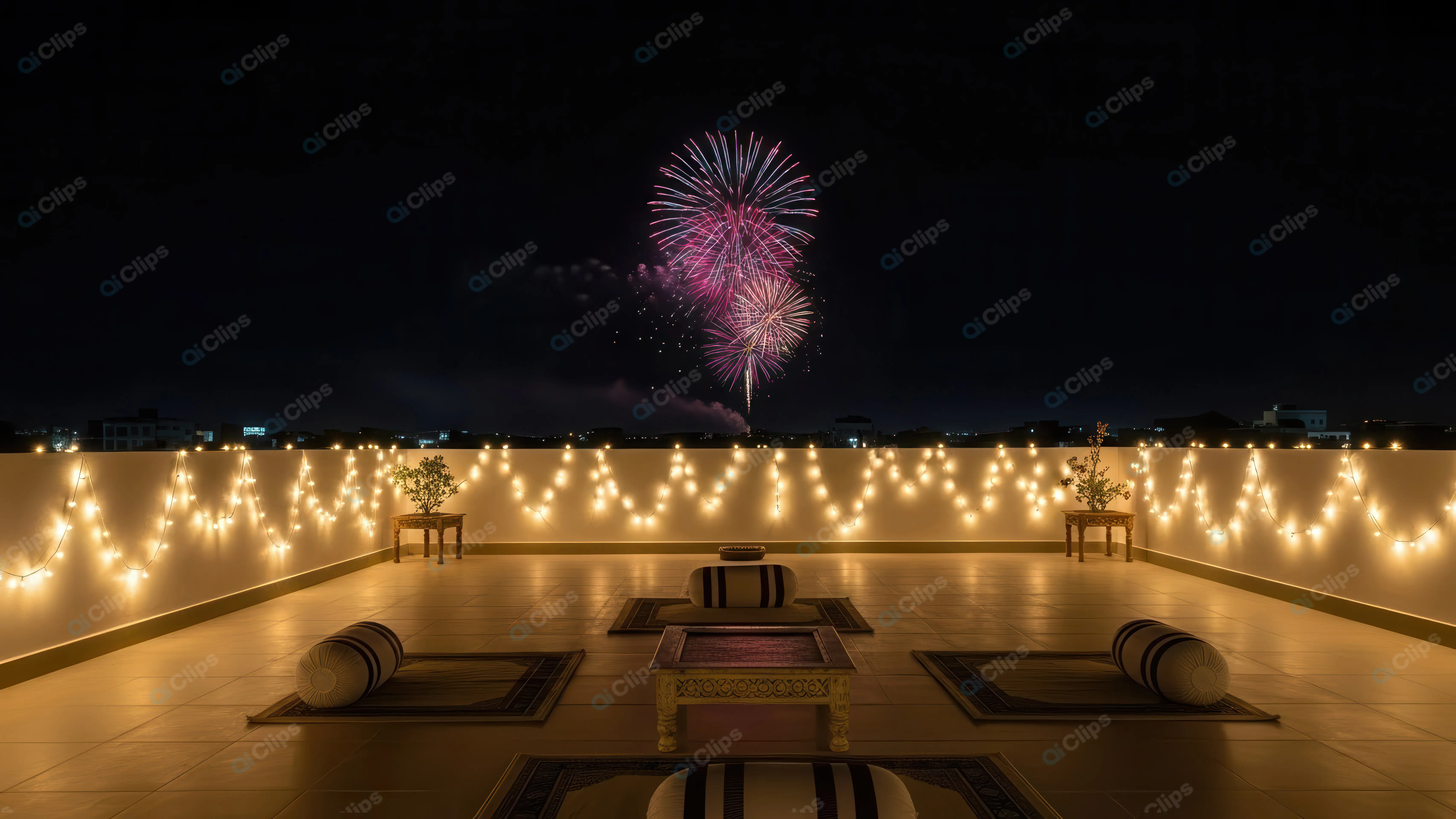 Festive Rooftop Celebration at Night