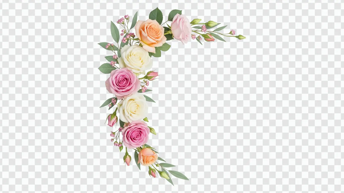 Elegant Pink Peach And Cream Roses Corner Clipart