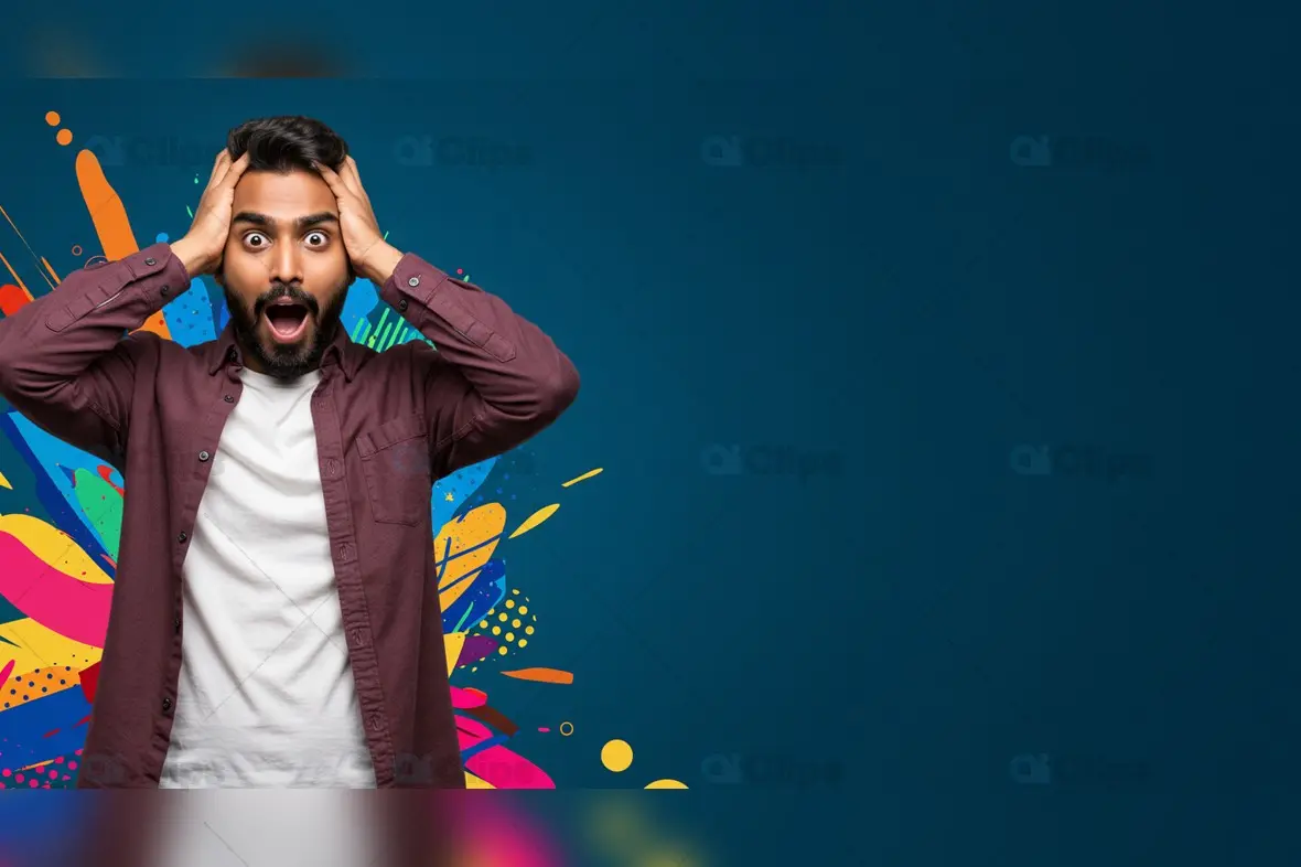 Surprised Man with Colorful Abstract Background