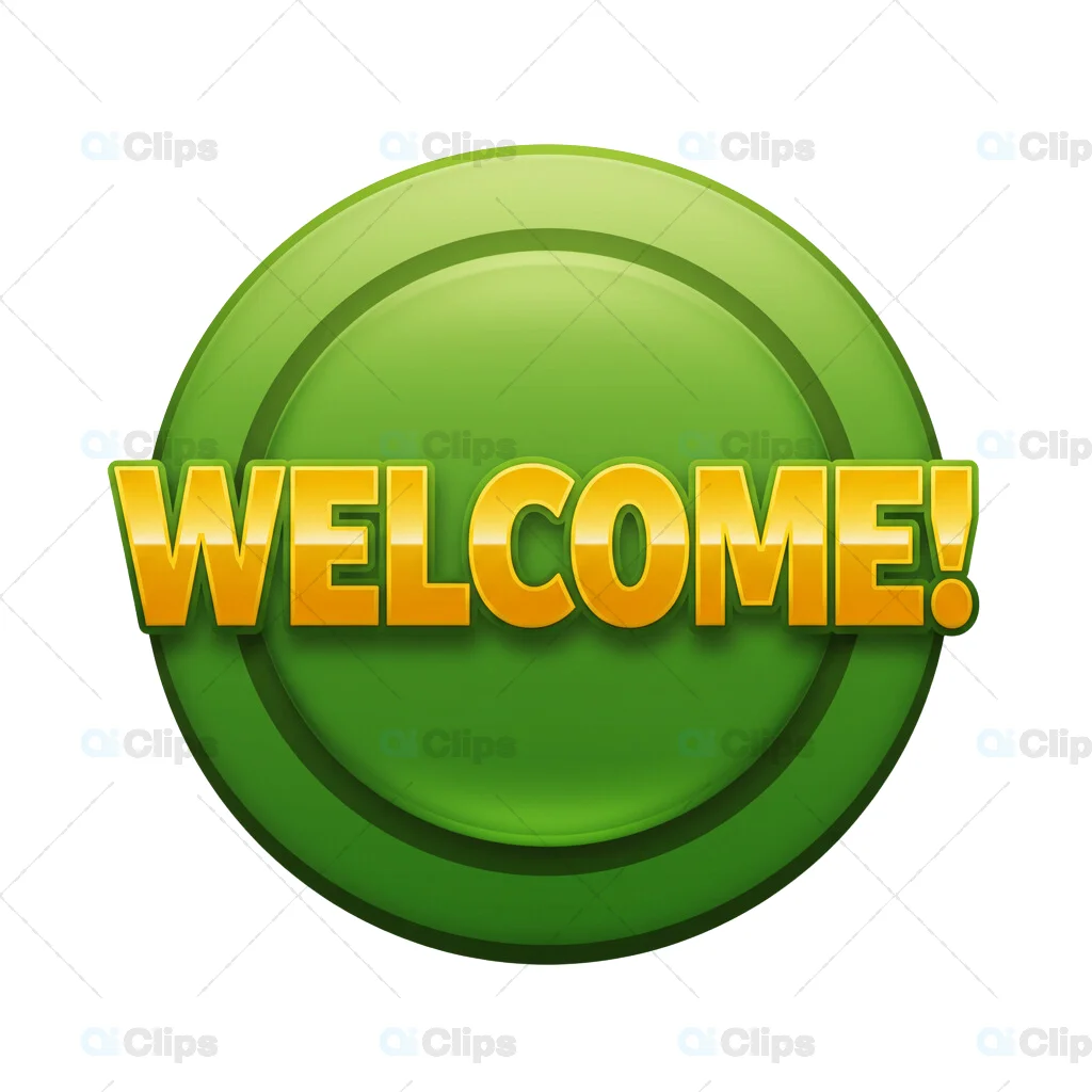 "Welcome!" Glossy Green Badge 3D Illustration