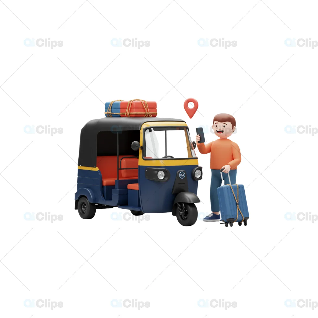 3D Auto Rickshaw Travel Illustration