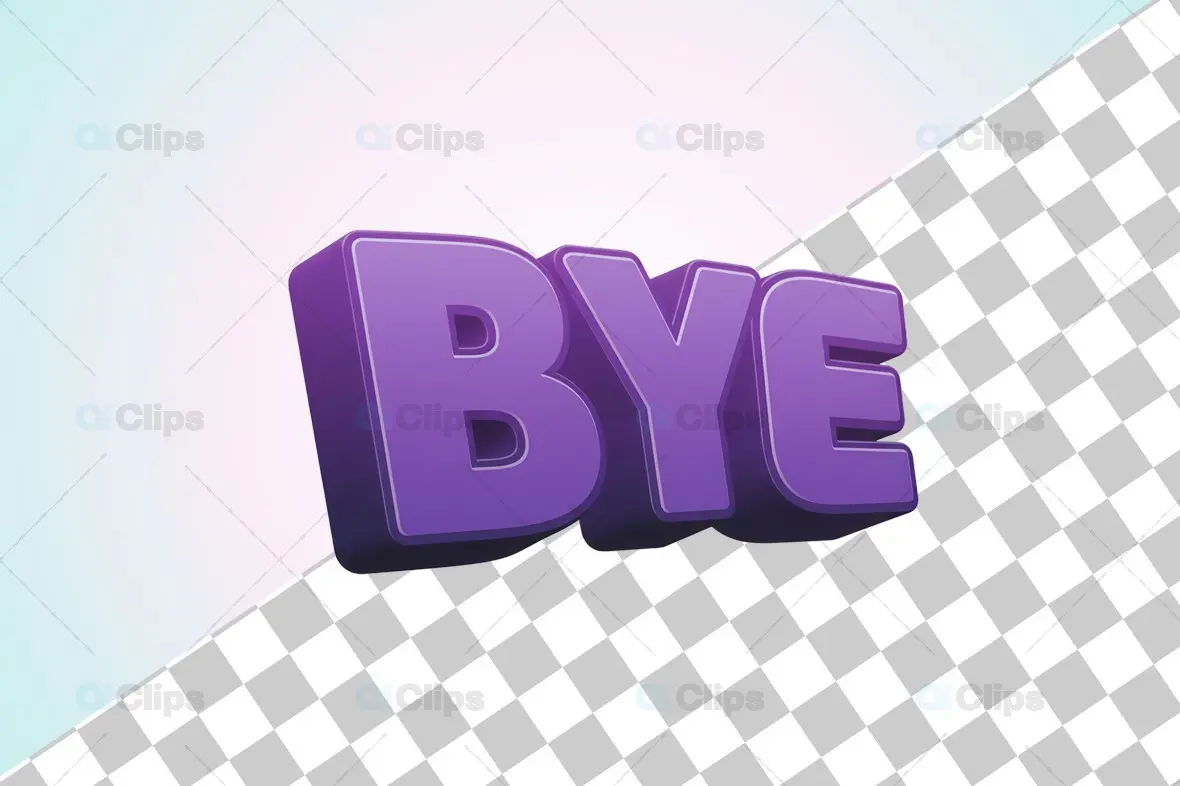 3D "Bye" Text Icon in Purple