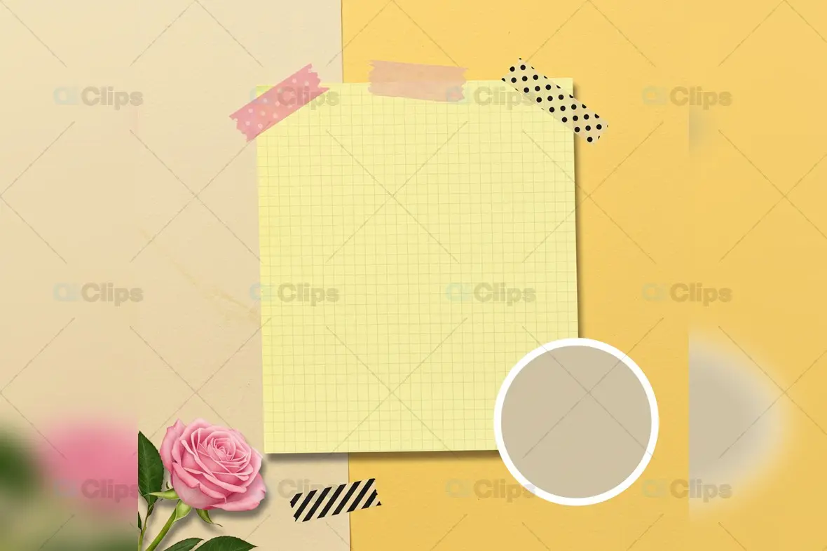 Yellow Grid Note with Decorative Washi Tape and Rose Template