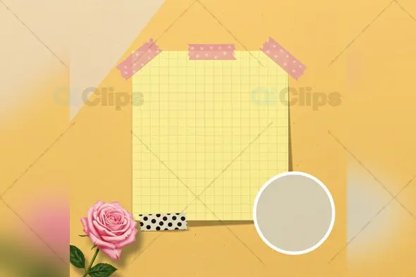 Romantic Grid Note Template with Pink Rose and Washi Tape