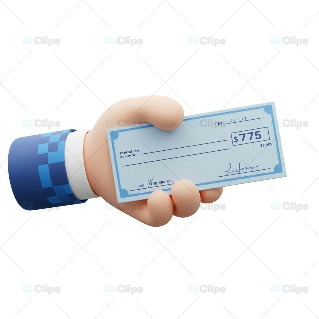 3D Hand Holding Bank Check Illustration