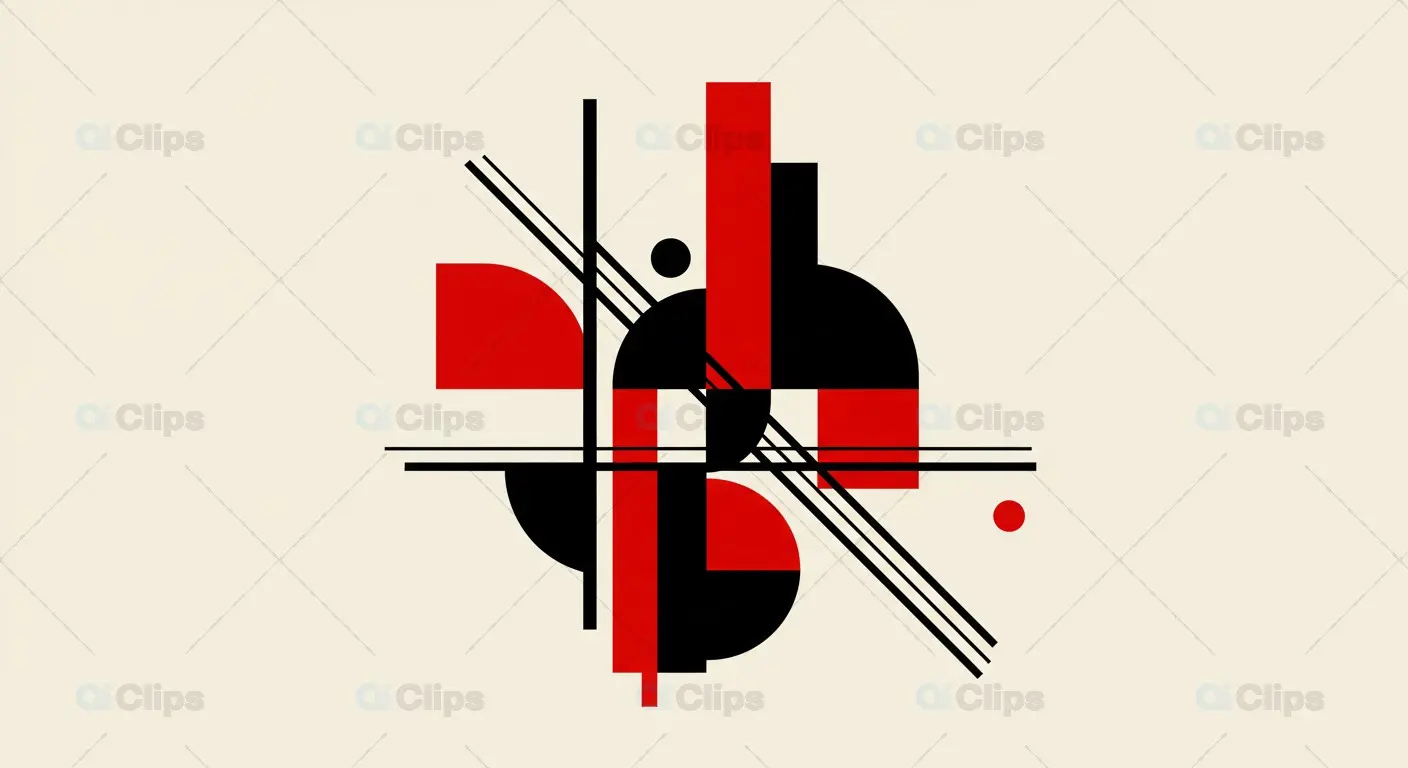 Abstract Geometric Art in Red and Black on Beige