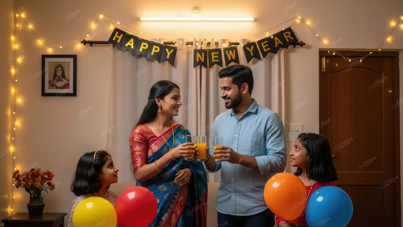 Joyful Indian Family Welcoming New Year