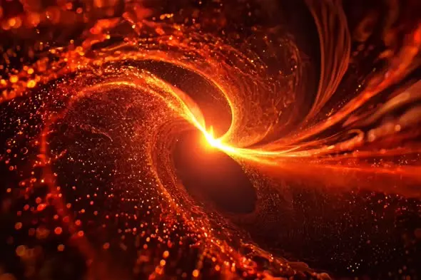 Fiery Spiral Vortex with Glowing Particles in Dark Space