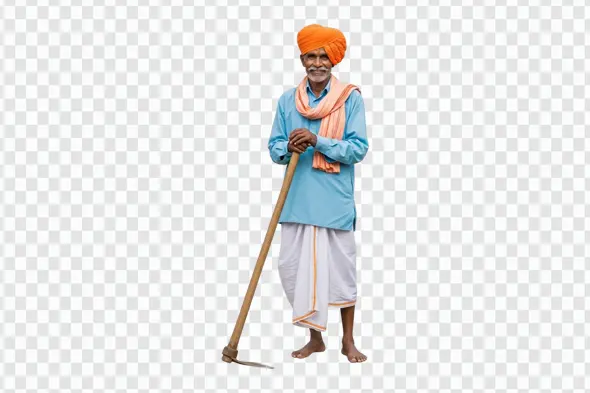 Elderly Indian Farmer in Traditional Attire PNG Clipart
