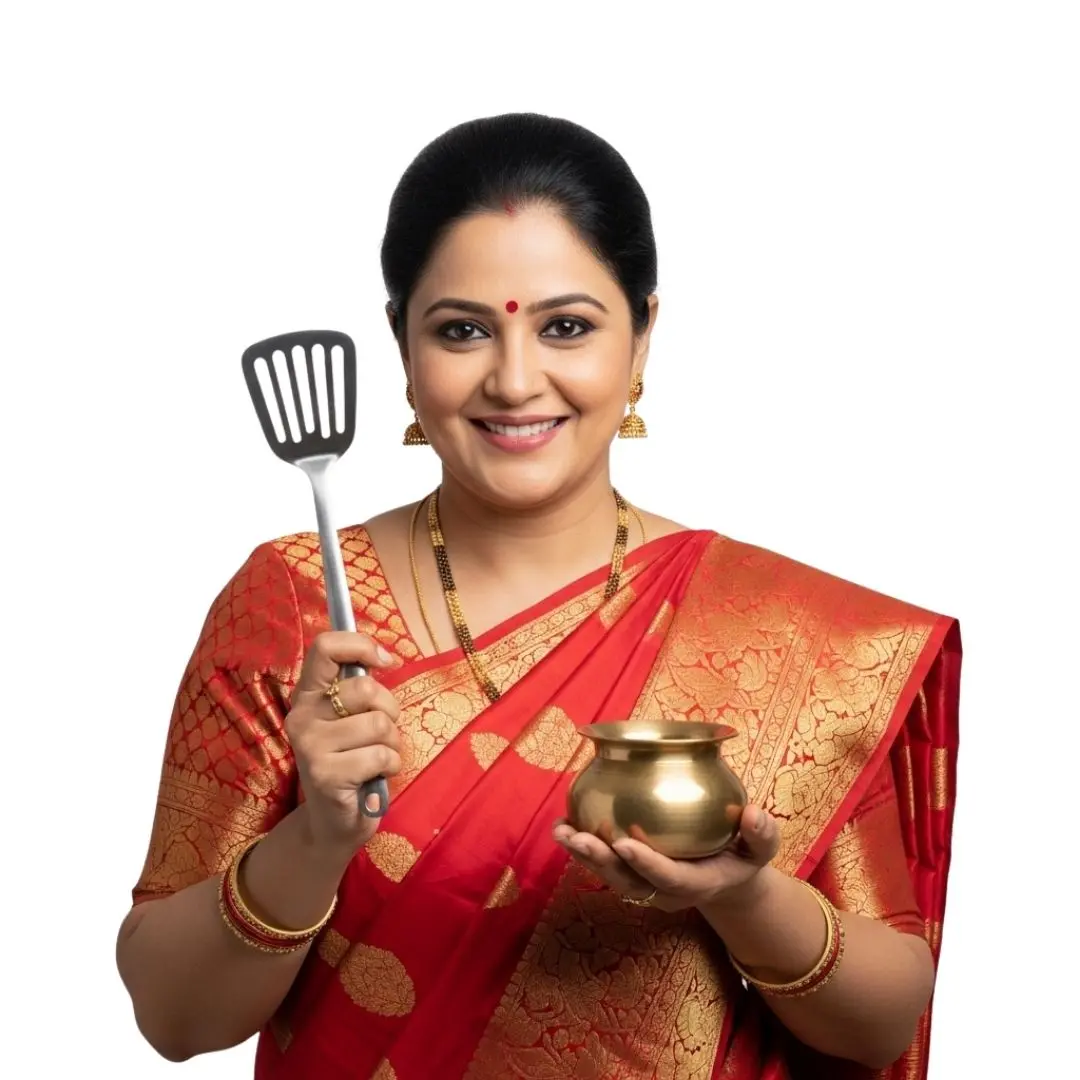 Traditional Indian Woman with Cooking Utensils PNG Clipart