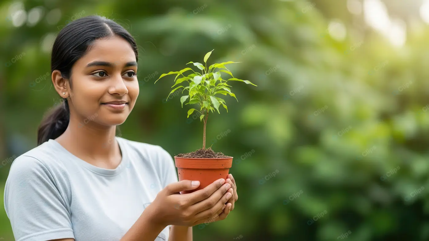 Hopeful Teenager with Plant Sapling