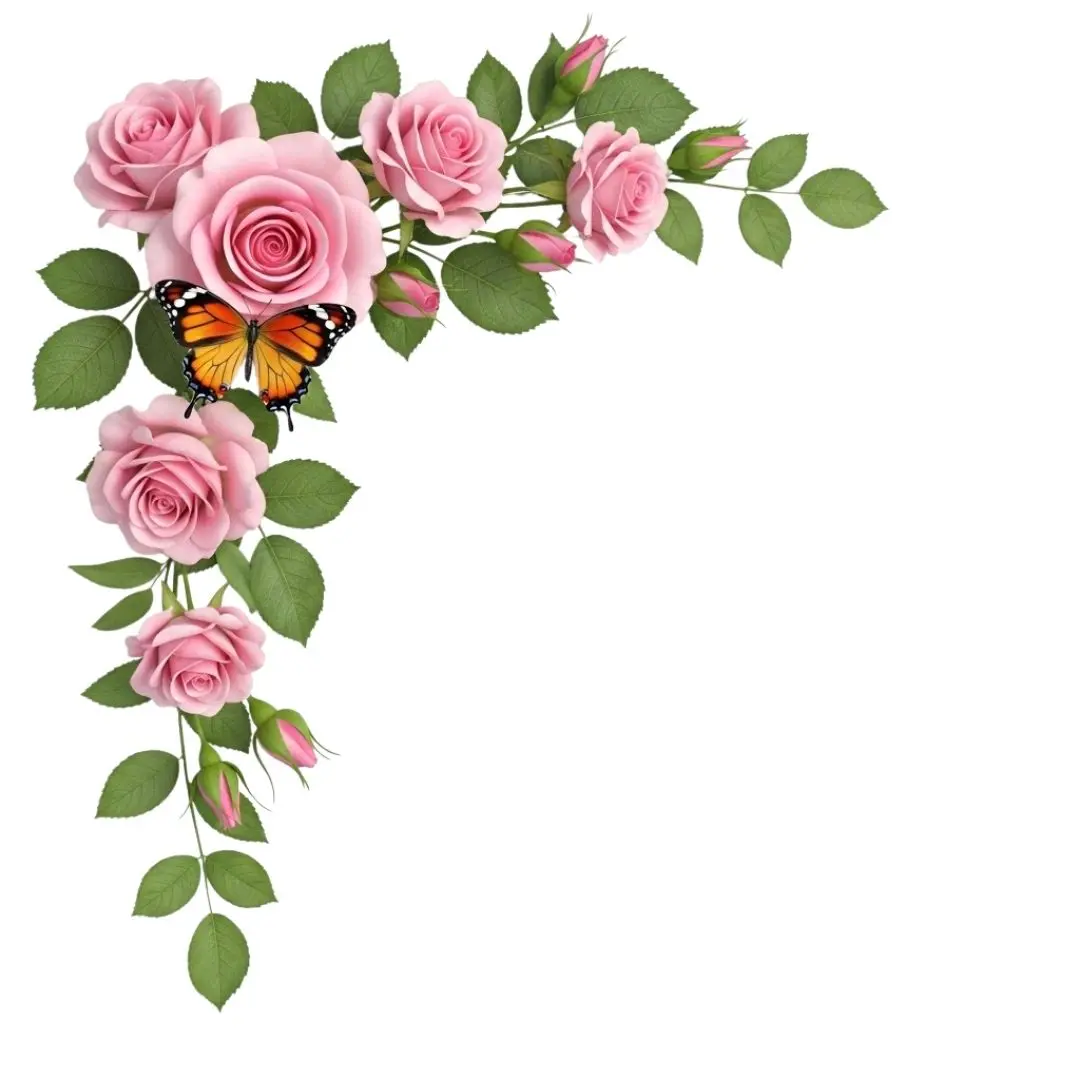Soft Pink Rose Spray with Orange Butterfly PNG