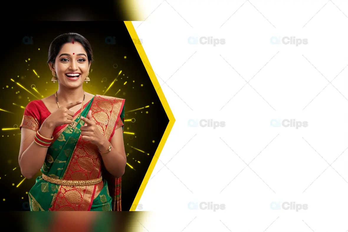 Happy Woman in Traditional Saree Background