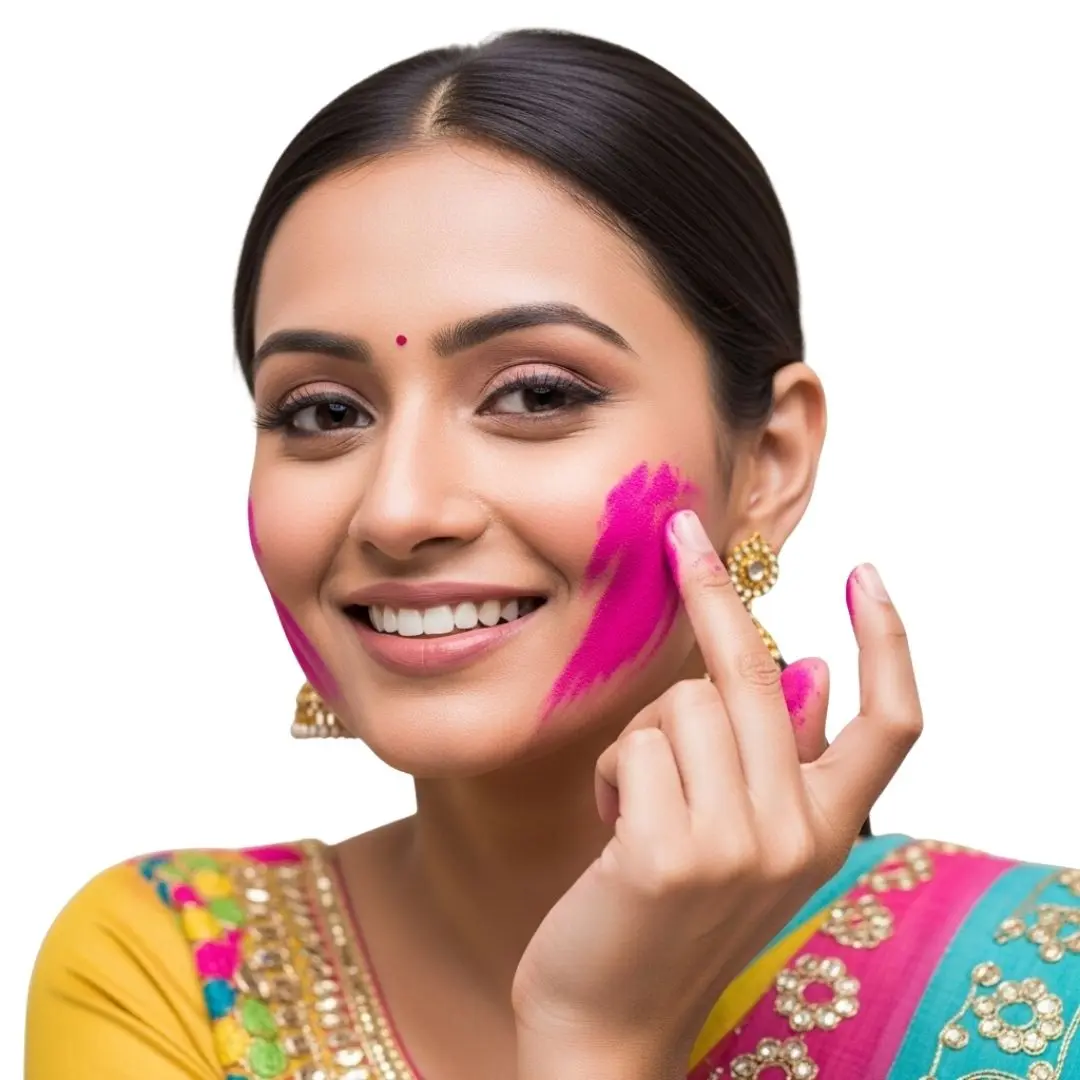 Joyful Indian Woman Celebrating Holi Festival PNG Clipart