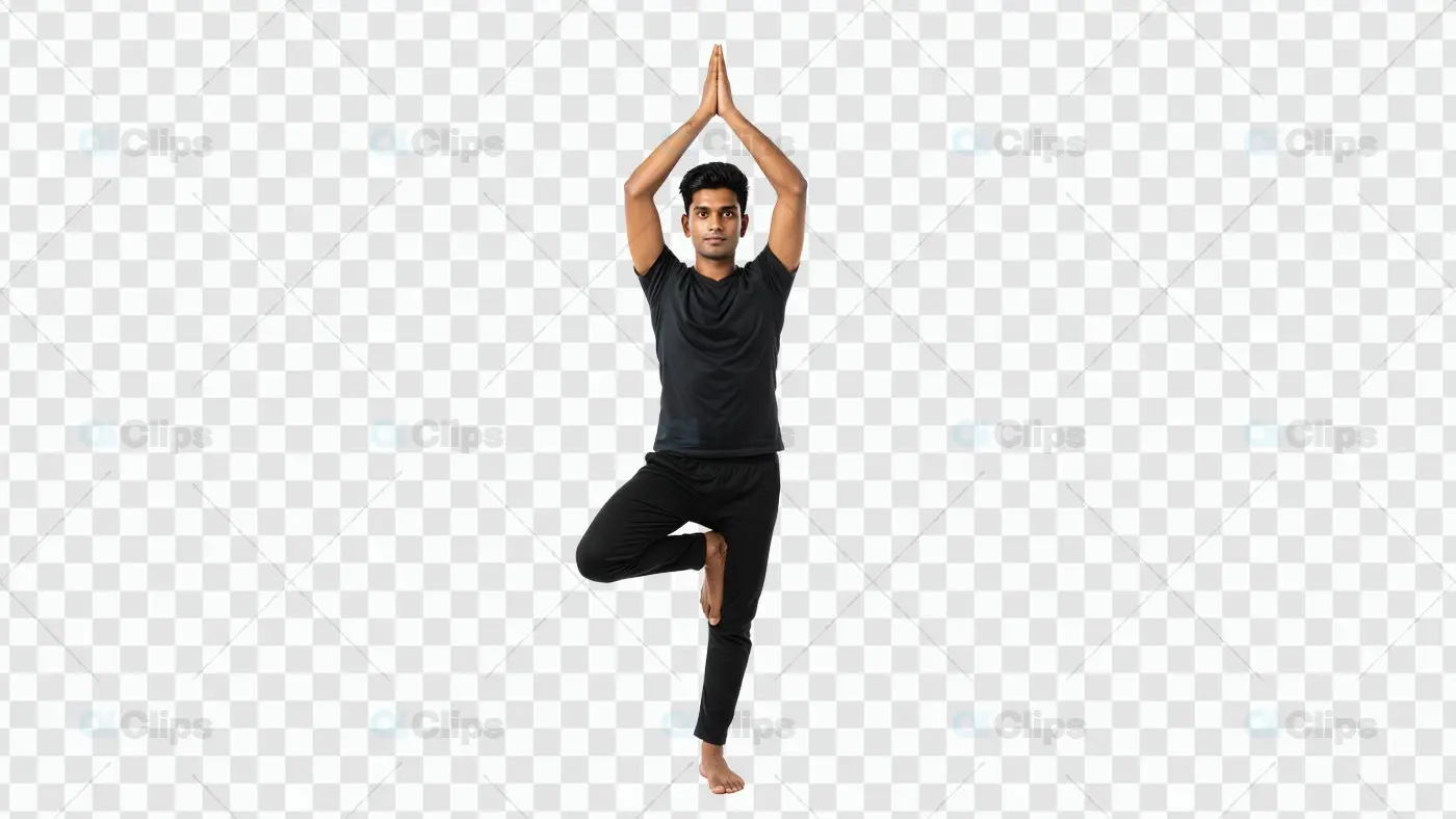 Tree Pose Yoga Position on Transparent Background