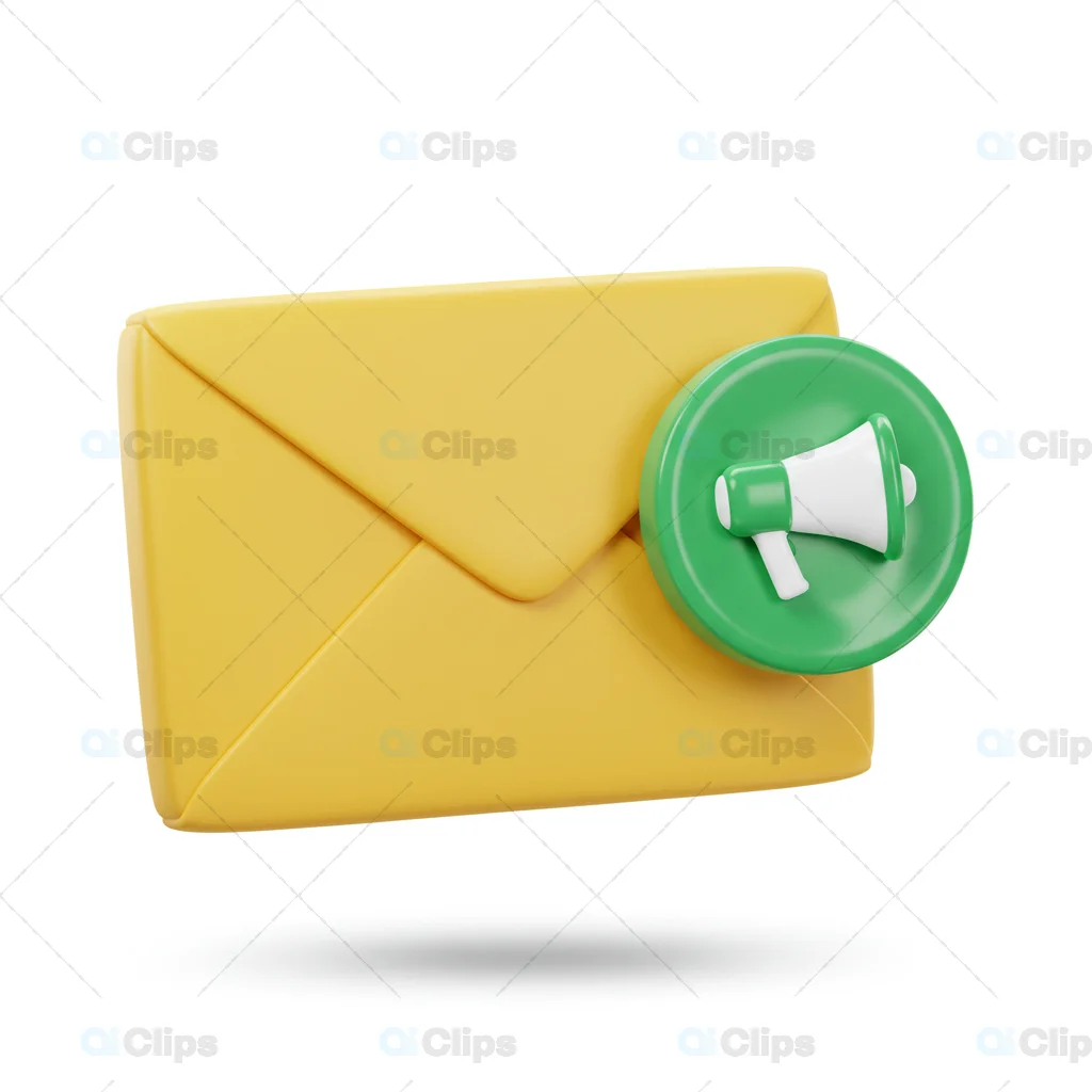 3D Notification Envelope Icon with Megaphone