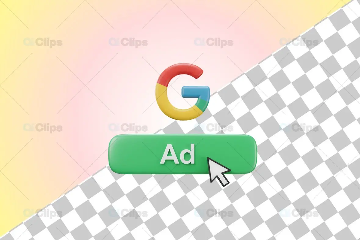 3D Google Ads Button with Cursor and Logo