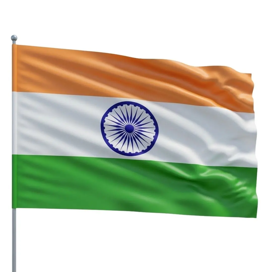 Realistic Waving Indian National Flag on Pole PNG