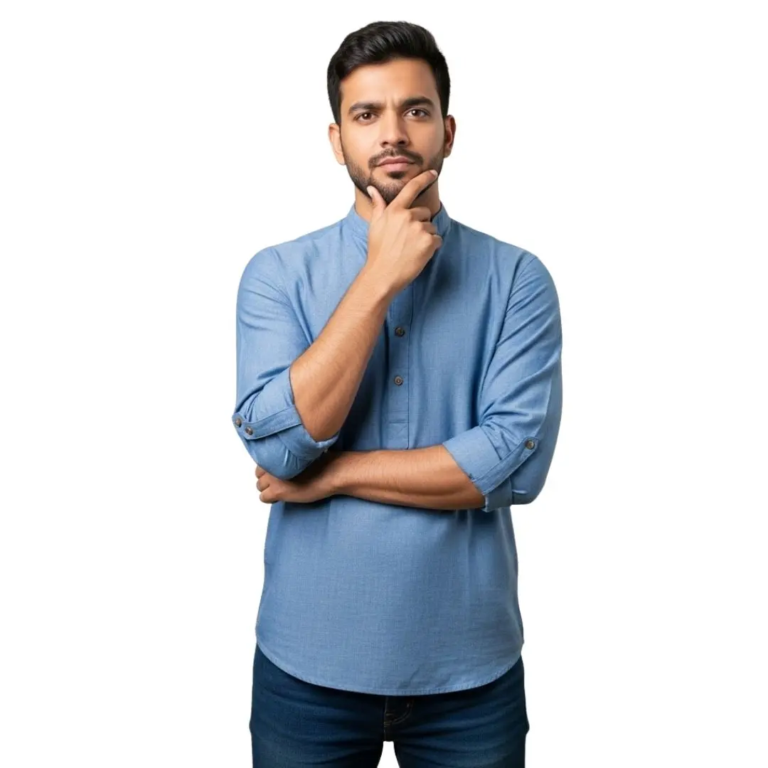 Pensive Indian Man in Kurta Thinking PNG Clipart