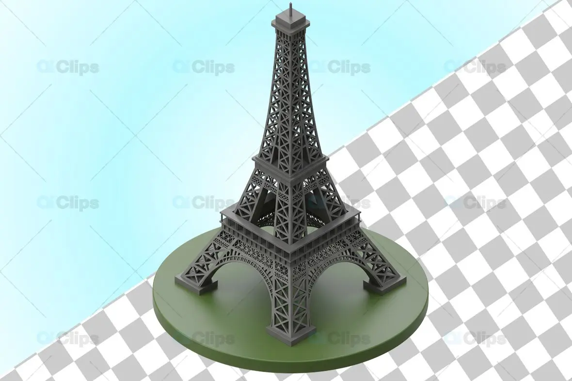 3D Eiffel Tower Monument on Circular Green Base
