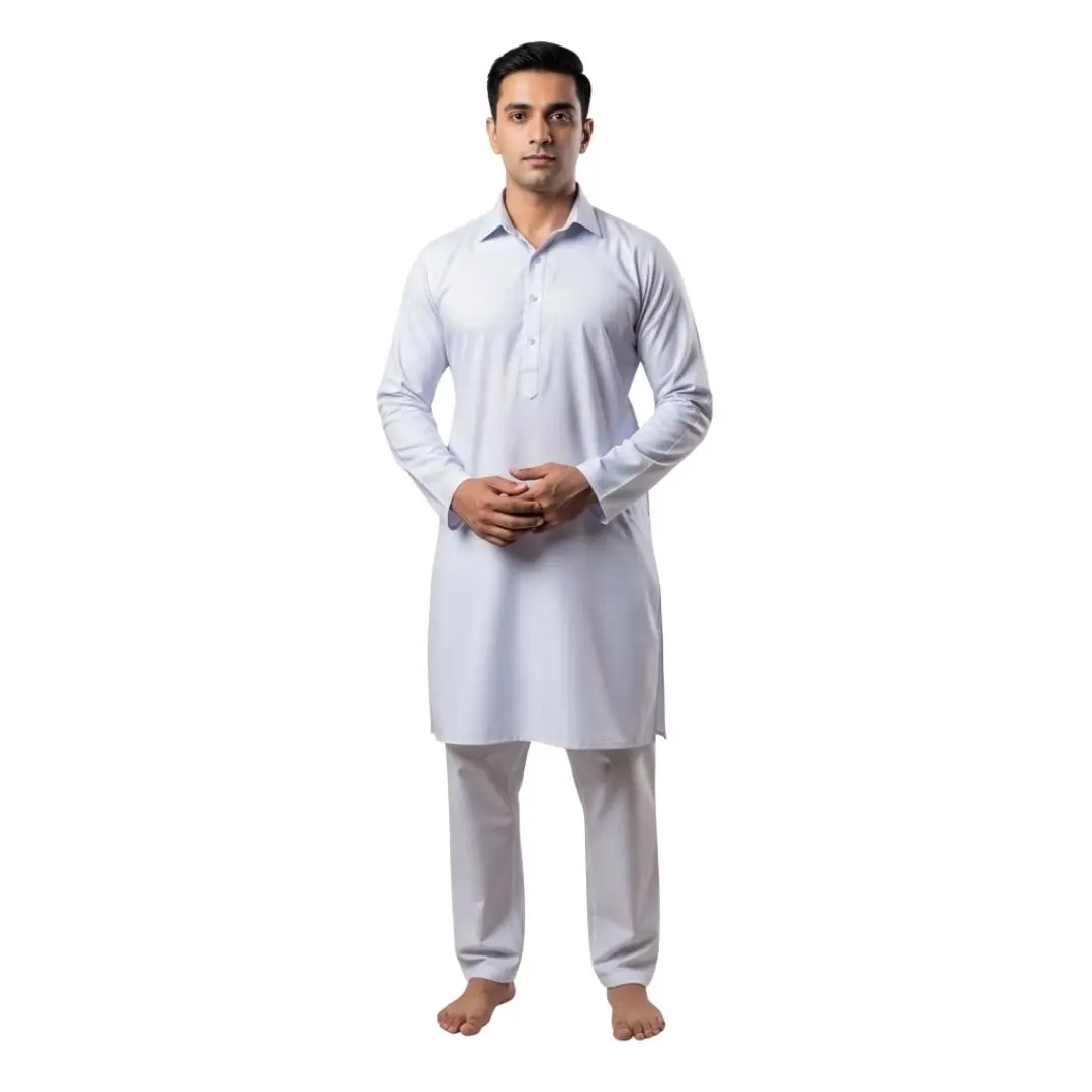 Indian Man in Traditional White Kurta Pajama PNG