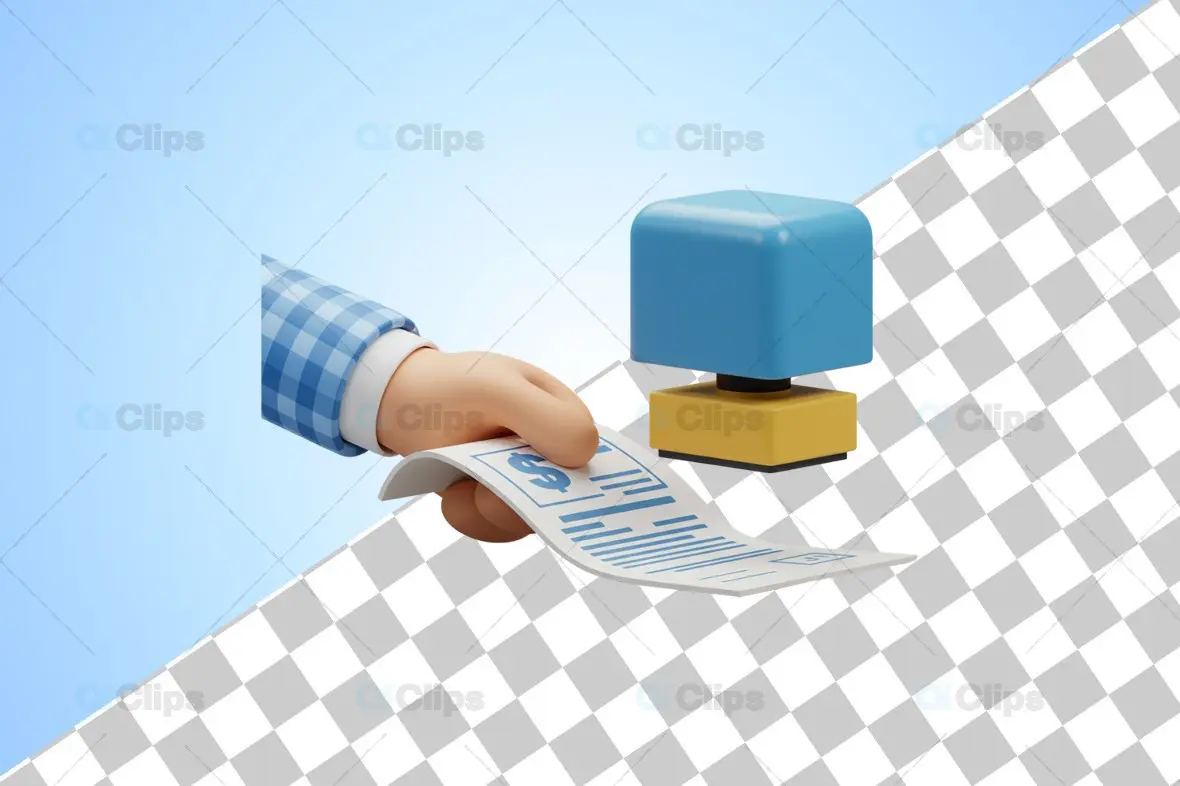 3D Hand Holding Invoice with Stamp Illustration