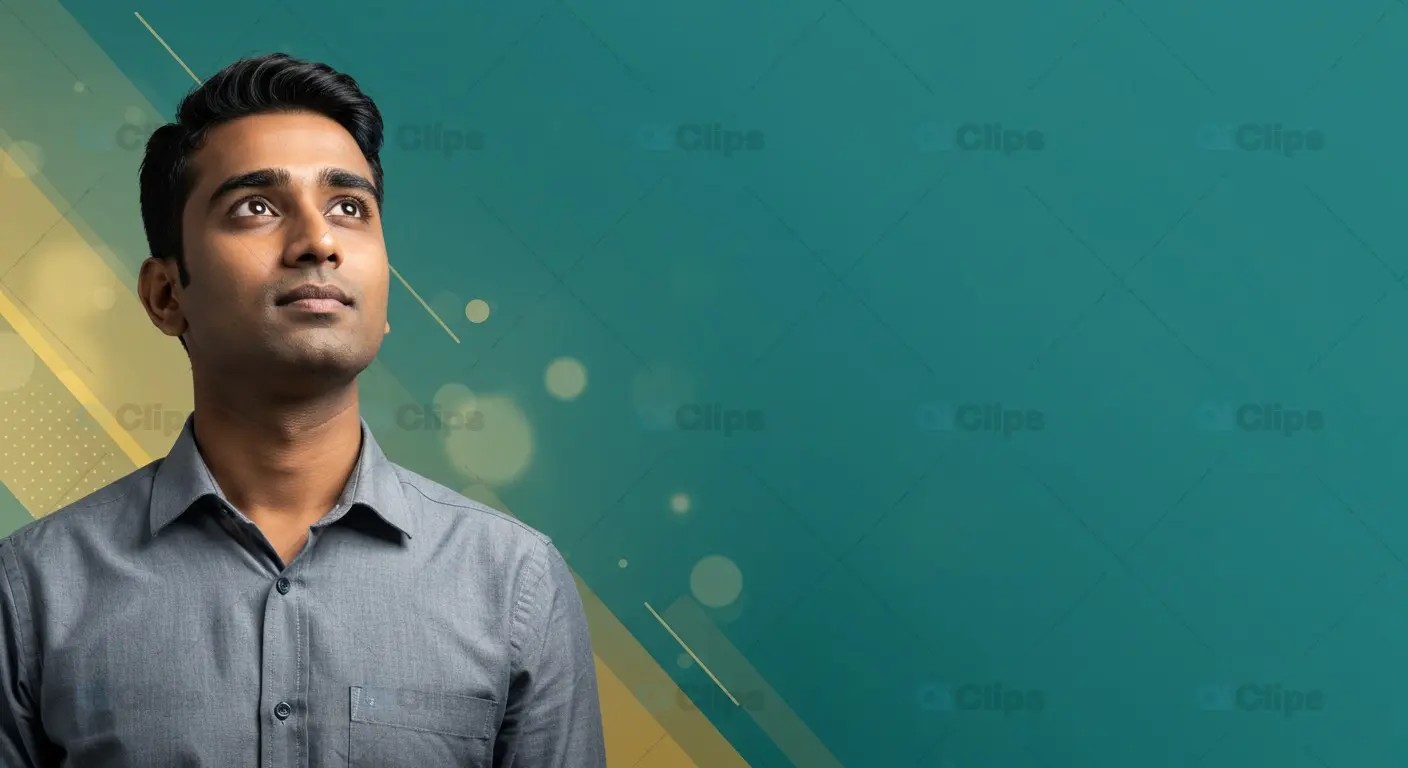 Indian Man in Reflective Pose on Green Gradient Background