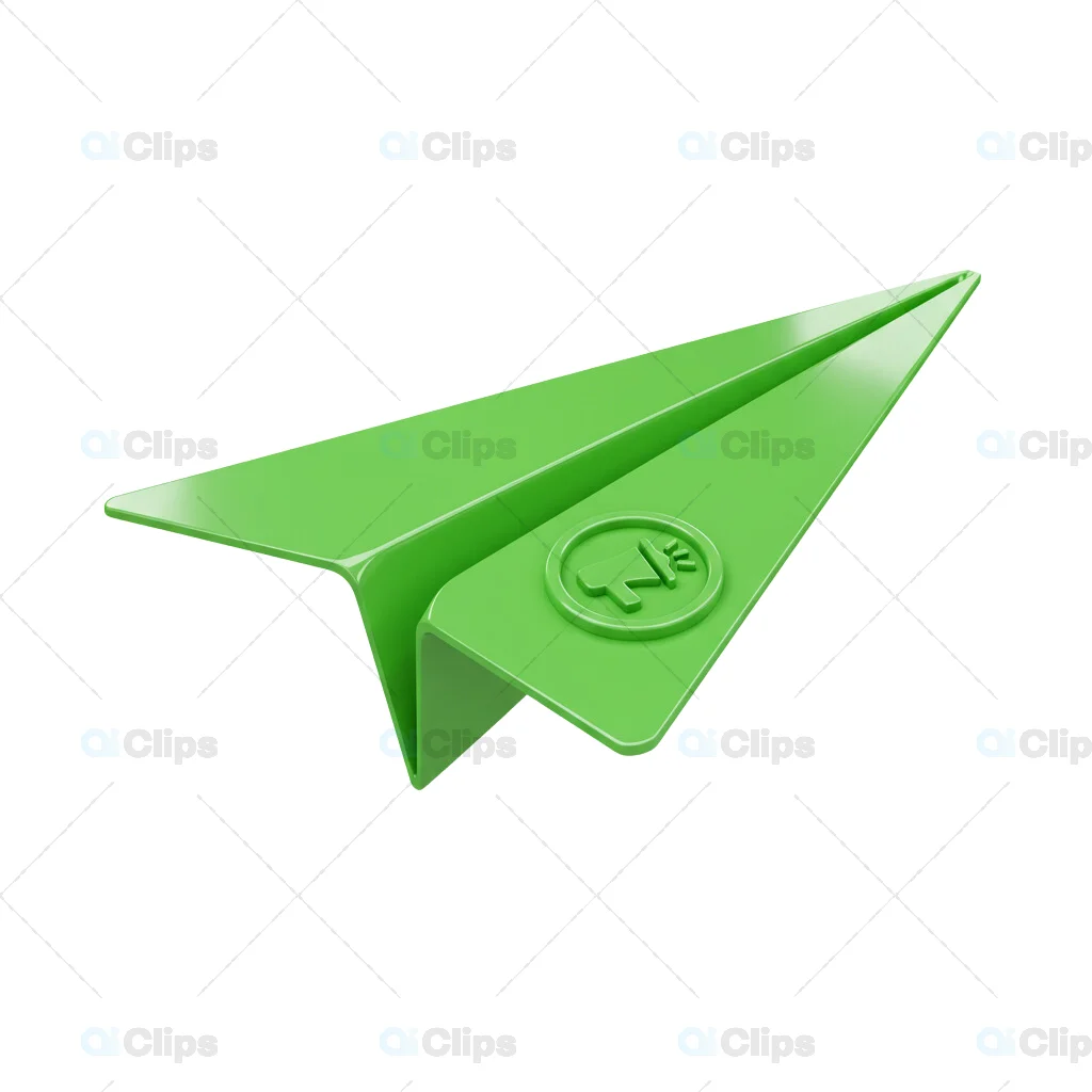 3D Green Paper Airplane Icon with Embossed Logo