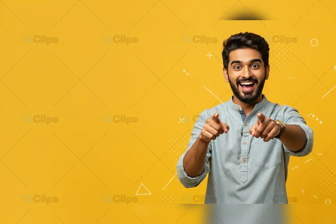 Excited Indian Man in Casual Kurta on Yellow