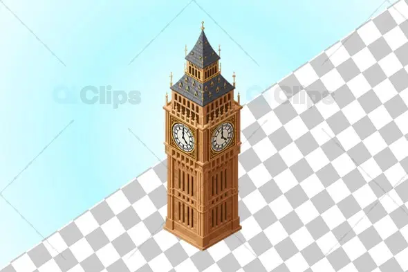 Isometric 3D Big Ben Clock Tower Architectural Model