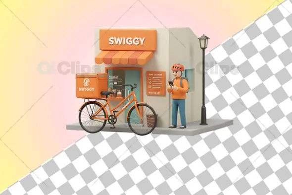 Swiggy-Themed 3D Delivery Hub Illustration