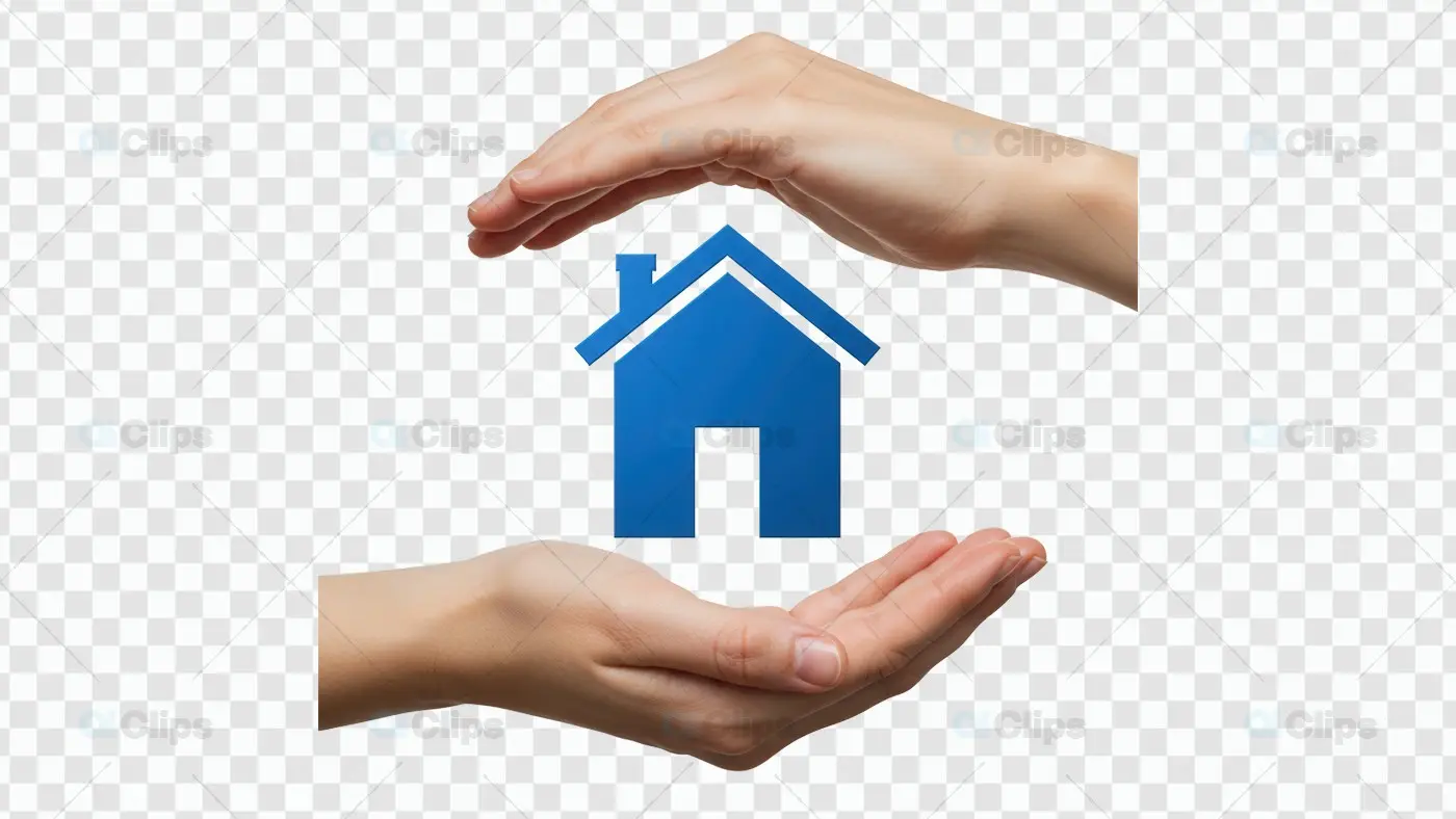 Hands Protecting Blue House Icon PNG Transparent Background