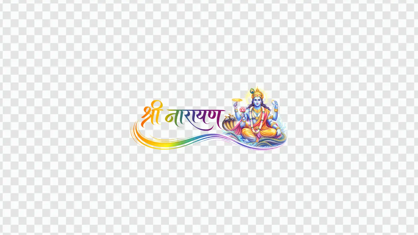 Shri Narayan Colorful Hindi Calligraphy With Lord Vishnu PNG