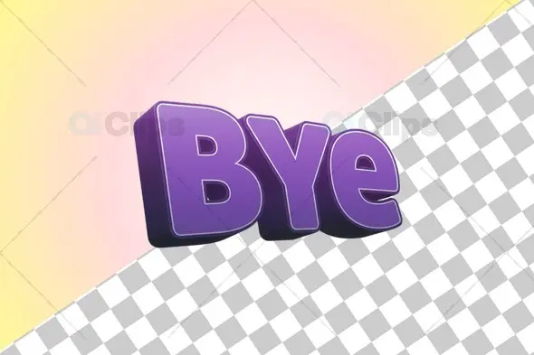 3D "Bye" Text Icon in Gradient Purple