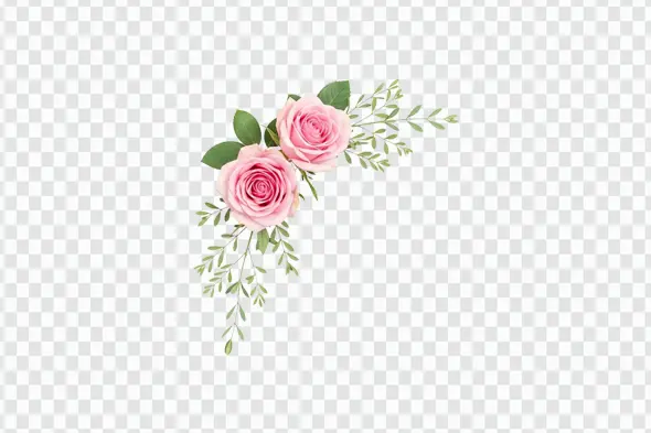 Delicate Pink Roses with Sage Greenery Corner PNG