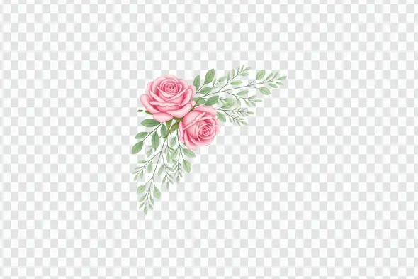 Delicate Pink Rose and Greenery Corner Clipart PNG