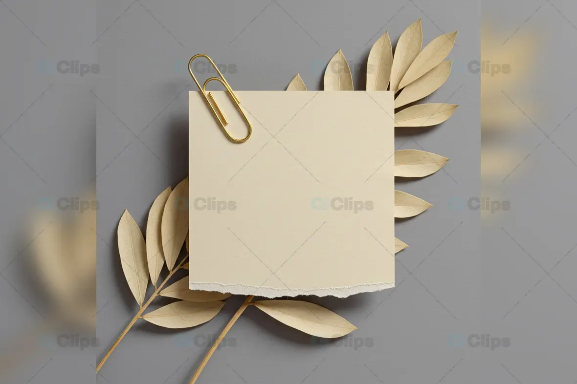 Minimal Beige Note with Golden Leaves and Paperclip