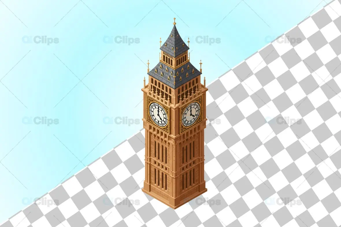 Isometric 3D Big Ben Clock Tower Architectural Model