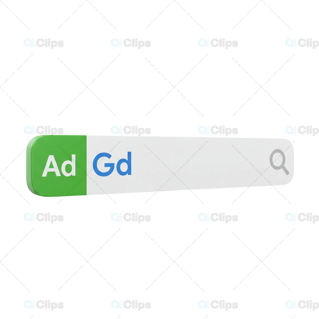 3D Search Bar with Ad/Gd Text and Magnifying Glass Icon