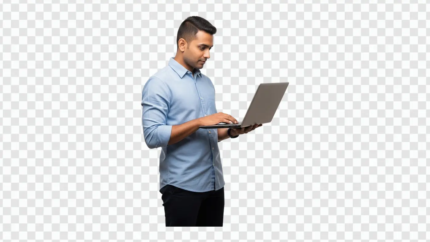 Young Professional Indian Man Working on Laptop PNG