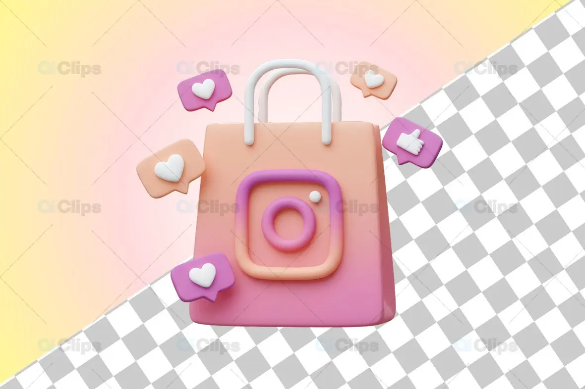 3D Instagram Shopping Bag with Social Media Reactions