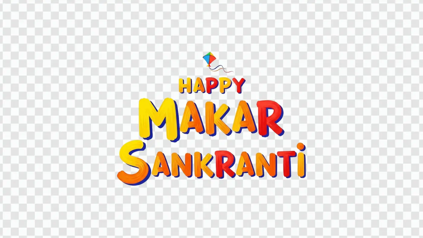 Colorful Happy Makar Sankranti Text with Kite PNG